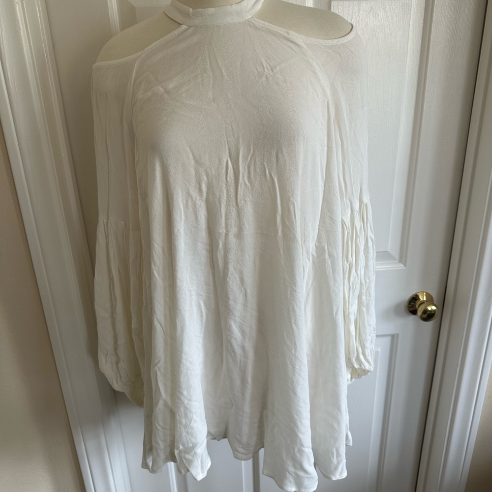 Free People Cream Cold-Shoulder Tunic Top